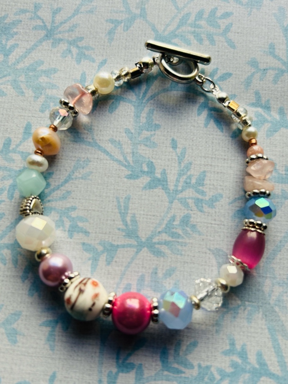 Handmade Spring Brilliant Pink and Pastel Beaded Bracelet